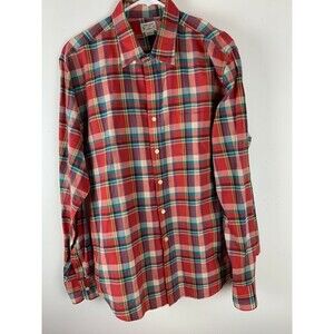 J Crew Mens Shirt Size L Red Plaid Cotton Long Sleeve Button Down